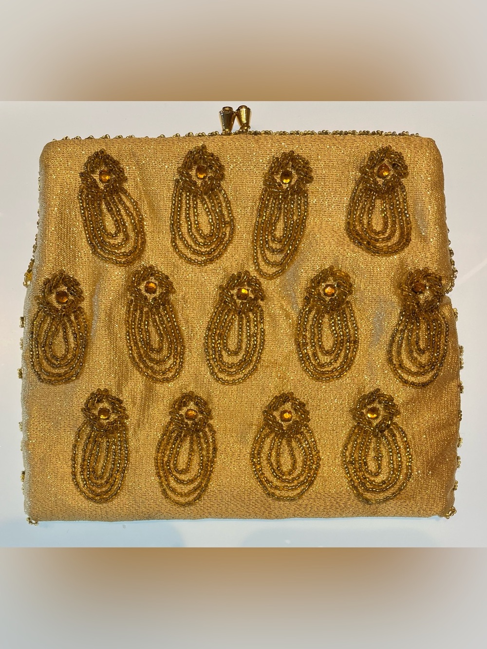 Vintage Walborg Beaded Purse Gold 7”x 6 1/2”